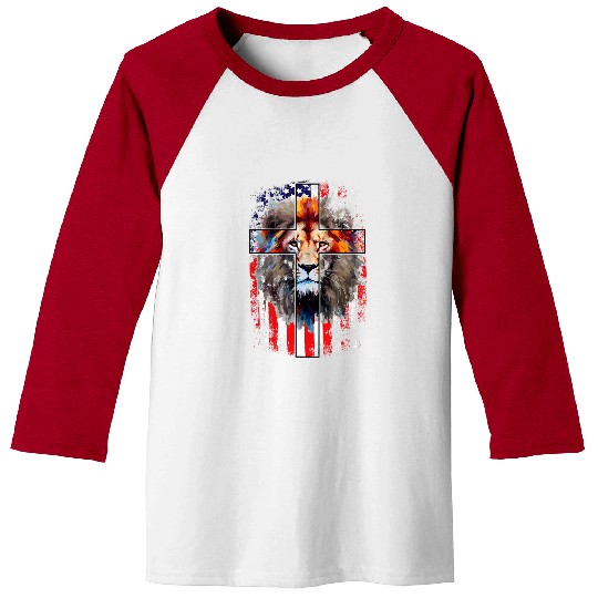 Lion Pet God Faith US Flag Cross Jesus Lion Of Judah Baseball Tees