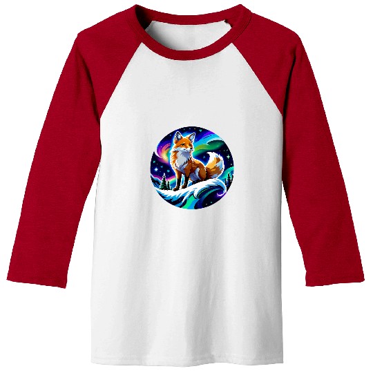Aurora Fox Mystical Northern Lights Starry Night Sky Baseball Tees