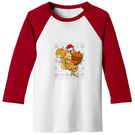 Squirrel Pet Wearing xmass Lights Santa Hat Squirrel Christmas Baseball Tees