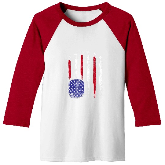 Fighter Jet Airplane Flying USA Flag 4th Of July Patriotic Baseball Tees