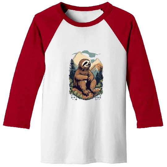 Sloth Pet Contemplative Sloth Mountain View Reflective Moments Baseball Tees