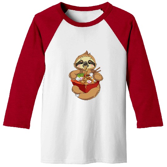 Sloth Pet Eating Noodles Japanese Kawaii Baseball Tees