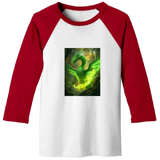Dragon Pet Mystical Green Dragon in Enchanted Forest Baseball Tees