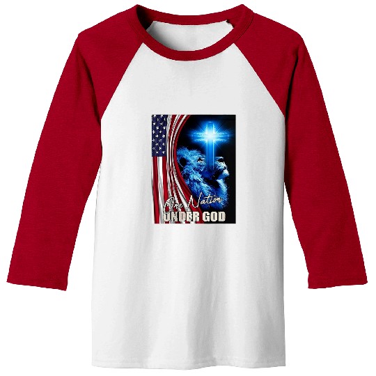 Lion Pet Jesus One Nation under God American Flag Lion Baseball Tees