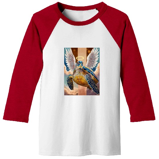 Turtle Pet Childrens Turtle Angel Wings Halo Sky Spirit Guides Art Baseball Tees
