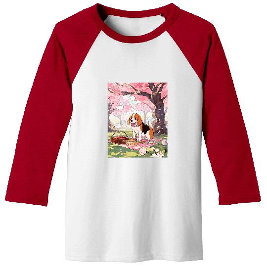 Beagle Cherry Blossom Funny Dog Picnic Baseball Tees