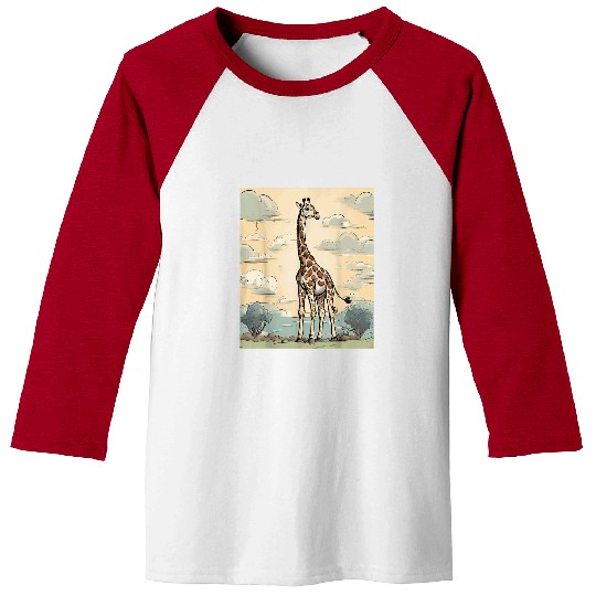 Giraffe Pet Horizon Gazer Graceful Giraffe Cartoon Art Baseball Tees