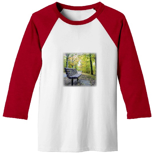 Bench at Horn Pond in Autumn Baseball Tees