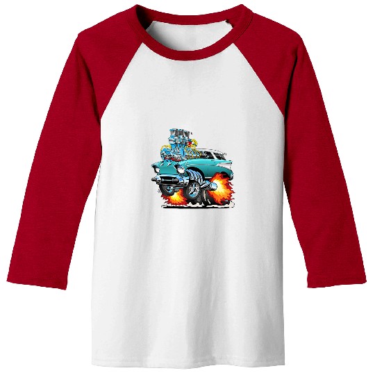 Funny Fifties Style Muscle Car Hot Rod Station Wagon Cartoon Baseball Tees