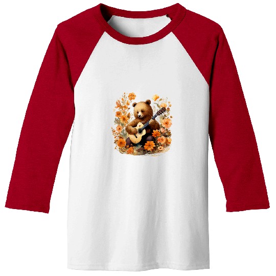 Bear Pet Bear Playing Guitar vintages Cottagecore Funny Cute Music 3 Baseball Tees