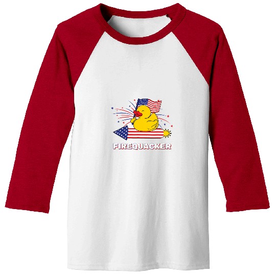Duck Pet Funny 4th July Firequacker Rubber Duck Riding A Firework Baseball Tees