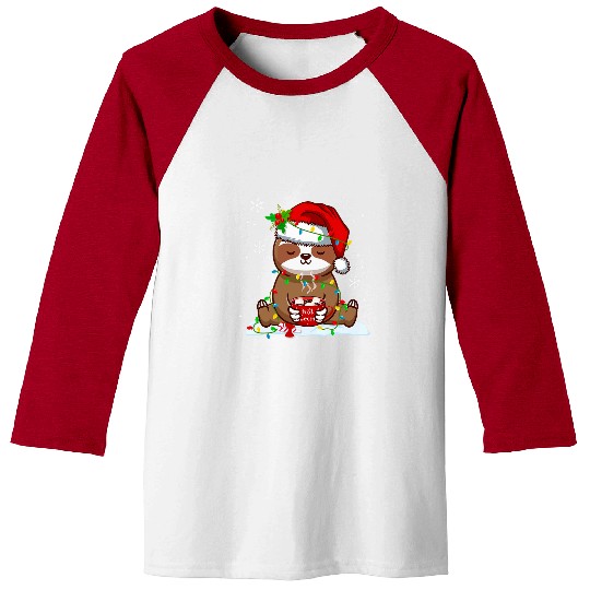 Sloth Pet Santa Sloth Drinking Hot Cocoa Christmas Kids Boys Girls Baseball Tees