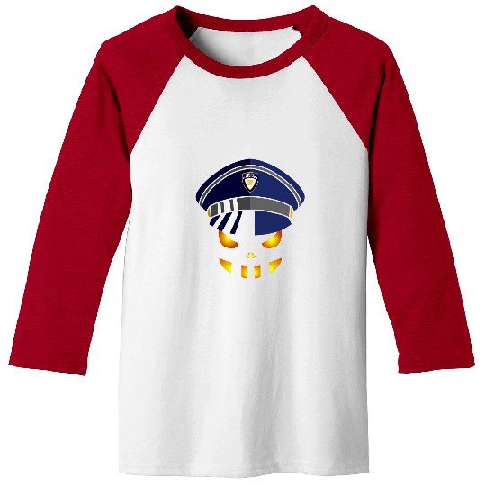 Police Job Halloween Police Officer Costume Pumpkin Smile Baseball Tees