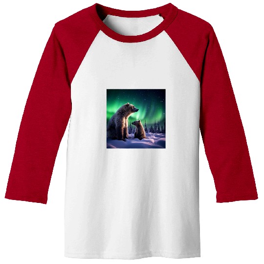 Alaska Northern Lights with Bears Vacay Camping Hiking Photo Baseball Tees