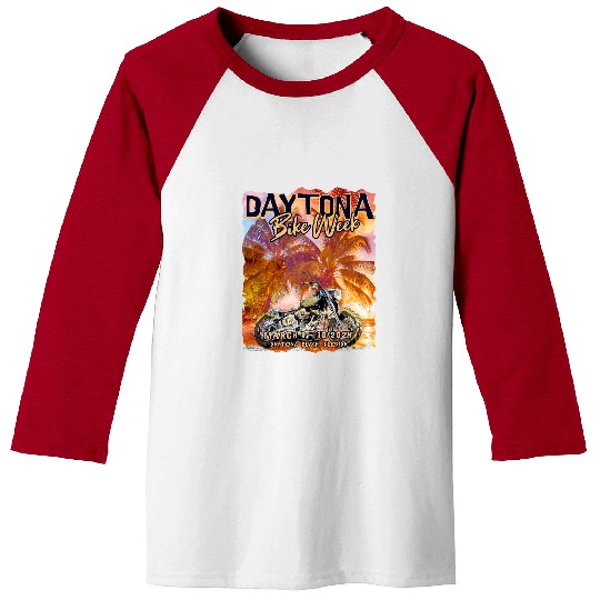 2024 DAYTONA BEACH BIKE WEEK BIKE AND PALMS ART ON FRONT Baseball Tees