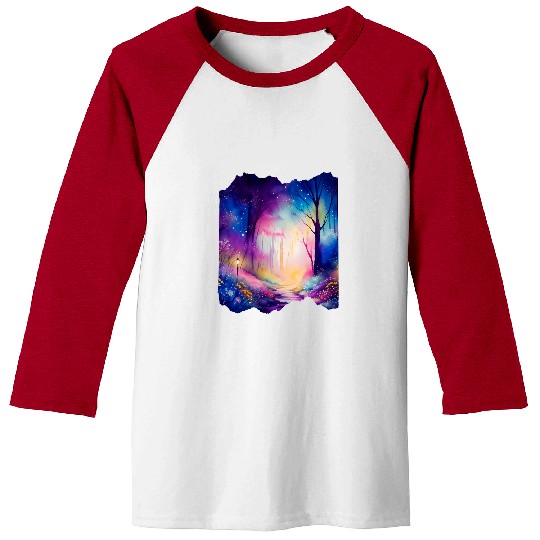 Boho Chic Enchanted Forest Rainbow Watercolor Sky Baseball Tees