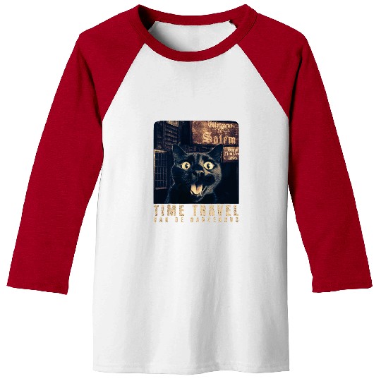 Funny Cat Selfie in Salem Time Travel Can Be Dangerous Cat Baseball Tees