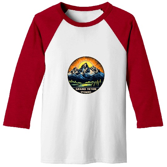 Grand Teton National Park Graphic s Wyoming Retro Camper Baseball Tees