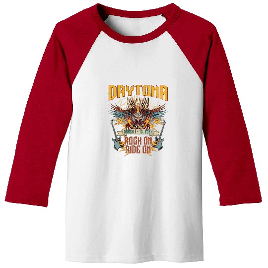 2024 DAYTONA BEACH BIKE WEEK ROCK ON RIDE ON FRONT ART Baseball Tees