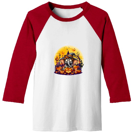 Elephant Pet Funny Halloween Elephant Witch Hat Pumpkin Kids Men Women Baseball Tees