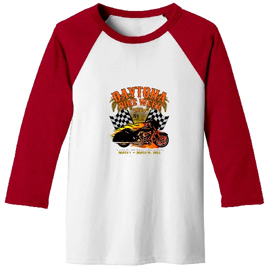 2024 DAYTONA BEACH BIKE WEEK CHECKERED FLAG DESIGN ON FRONT Baseball Tees
