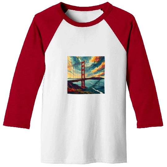 Golden Gate Bridge Sky Colorful Illustration Graphic Baseball Tees