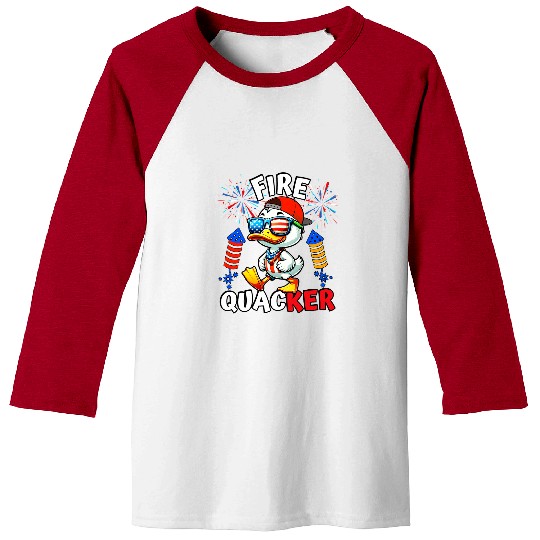 Duck Pet Funny Firequacker 4th of July Duck Patriotic Fourth of July Baseball Tees