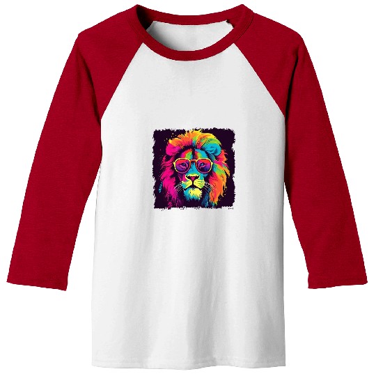 Lion Pet Head Design Bright Colorful Lion Cat Face Pop Art 8 Baseball Tees