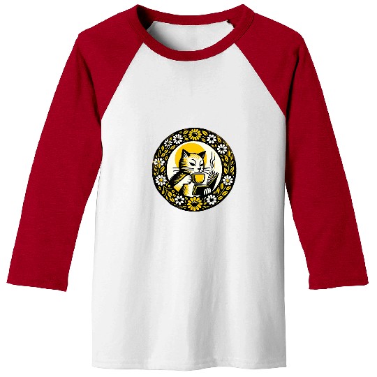 Coffee Fun Cat Reading and Drinking Coffee Lovers Cafe art Baseball Tees