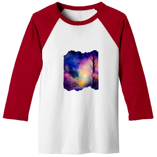 Boho Chic Enchanted Forest Rainbow Watercolor Sky 1 Baseball Tees