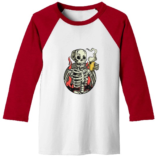 Coffee Fun Spooky Halloween Skeletons Coffee Drinking Lover Caffeine Baseball Tees