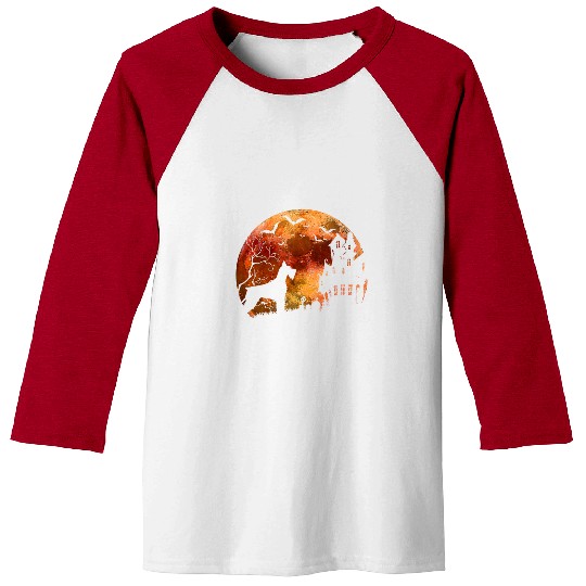 Halloween Giant Schnauzer Creepy Full Moon Haunted House Baseball Tees