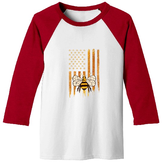 Beekeeping American Flag Honeycomb Honey Bees Beekeeper Baseball Tees