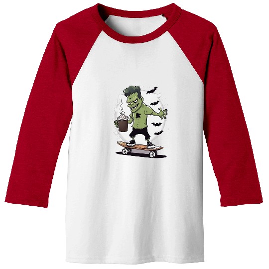 Halloween Frankensteins Monster Orange Skateboard Hot Cocoa Baseball Tees