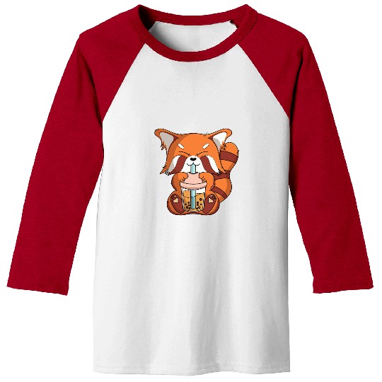 Panda Pet red drinking boba tea bubble tea kawaii panda Baseball Tees