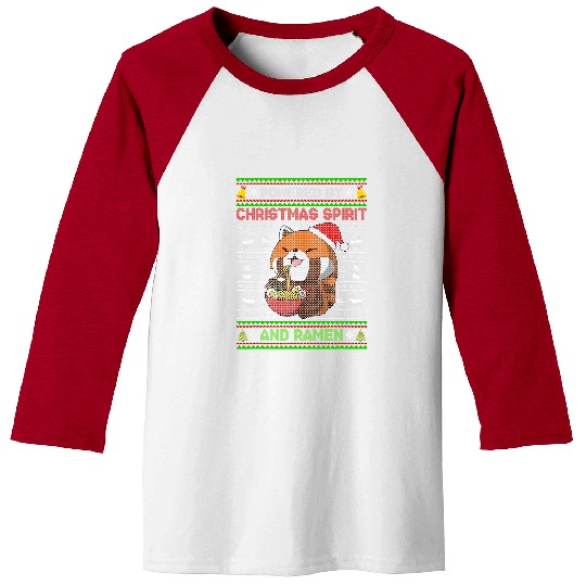 Panda Pet Funny Red Panda Powered by Christmas Spirit and Ramen Baseball Tees