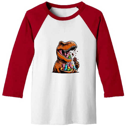 Funny Easter Dinosaur TRexs Chocolate Bunny Egg Hunt Kids Baseball Tees