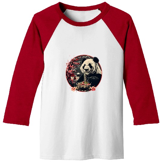 Panda Pet Ramen Pagoda Tower Sakura Panda Noodle Bowl Mount Fuji Baseball Tees