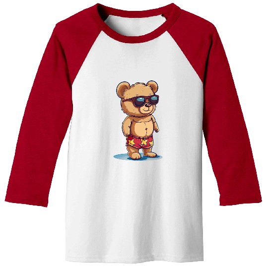 Bear Pet Funny Vacation Bear in swimming trunks Outfit Baseball Tees