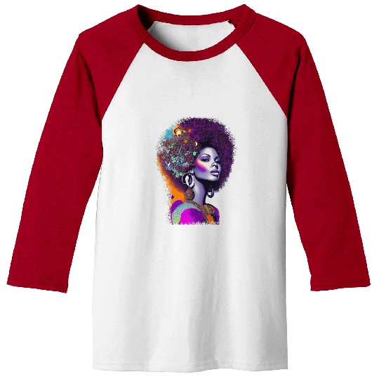 Black Queen Afro Graffiti Artistic Style Womens Print 1 Baseball Tees