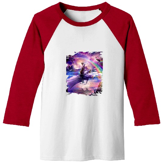Dragon Pet Rainbow Space Cat On Dragon Baseball Tees