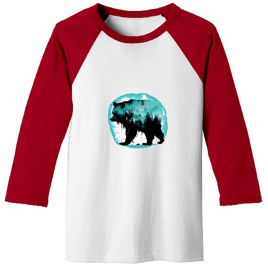 Bear Pet Double Exposure Bear Forest Grunge Nature Lover Baseball Tees