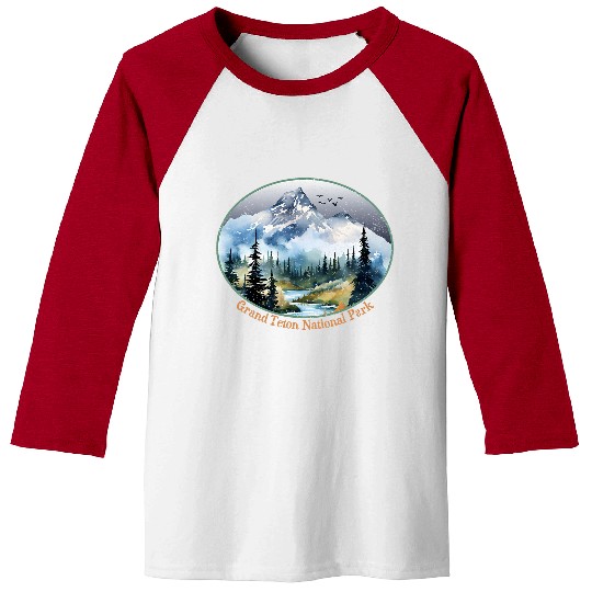 Grand Teton National Park Mountains Trees Hiking Souvenir Baseball Tees
