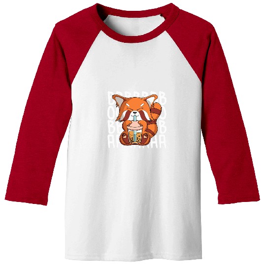 Panda Pet red drinking boba tea bubble tea kawaii panda 1 Baseball Tees
