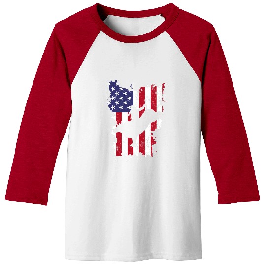 Bull Riding Rodeo Cowboy USA Flag 4th Of July US America Baseball Tees