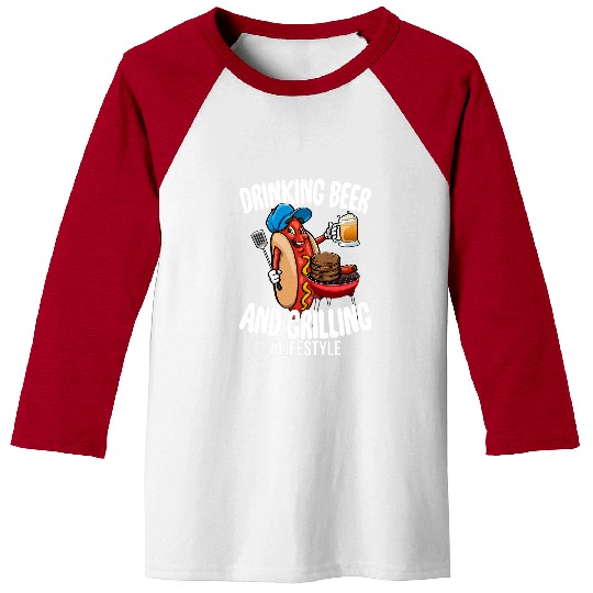 Beer Fun And Grilling Men BBQ Hot Dog Baseball Tees