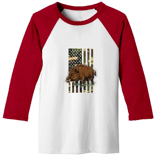 Boar Hunting Camo American Flag Hog Hunter Baseball Tees