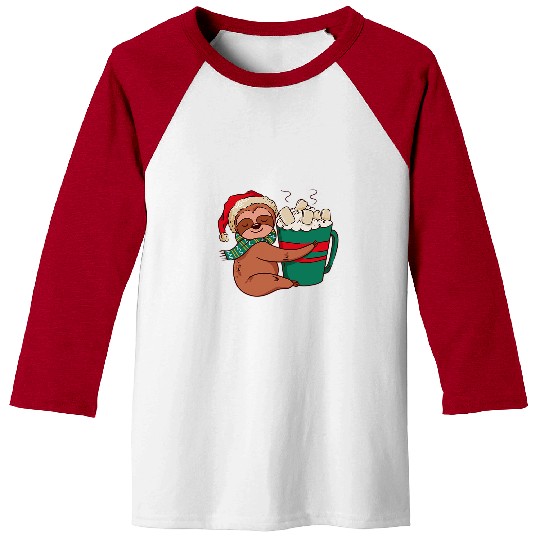 Sloth Pet Cute Christmas Sloth Hugging Hot Marshmallow Chocolate Baseball Tees