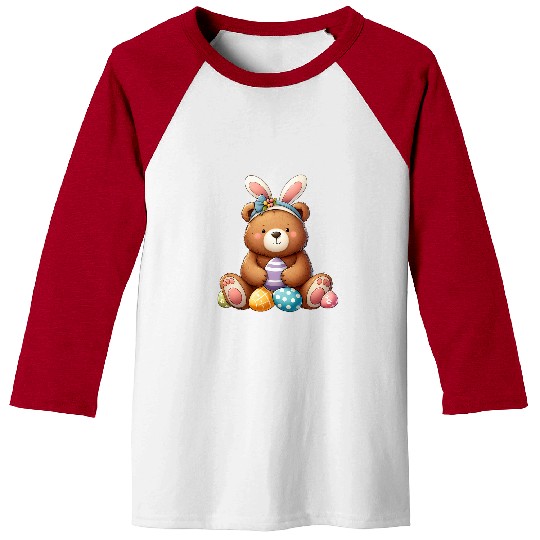 Bear Pet Bear Wearing Easter Bunny Ears Among Colorful Easter Eggs Baseball Tees