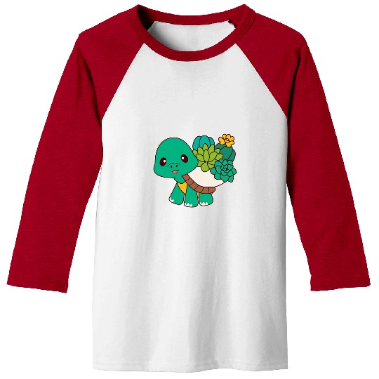 Turtle Pet Cute Kawaii Turtle With Succulent Cactus Baseball Tees